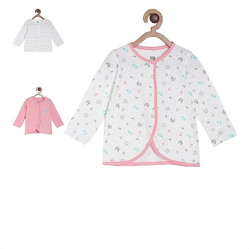 Image of miniklub Baby Short Sleeve Knitted Cotton Front Open Vest, Pack of 3 (Multi Color)