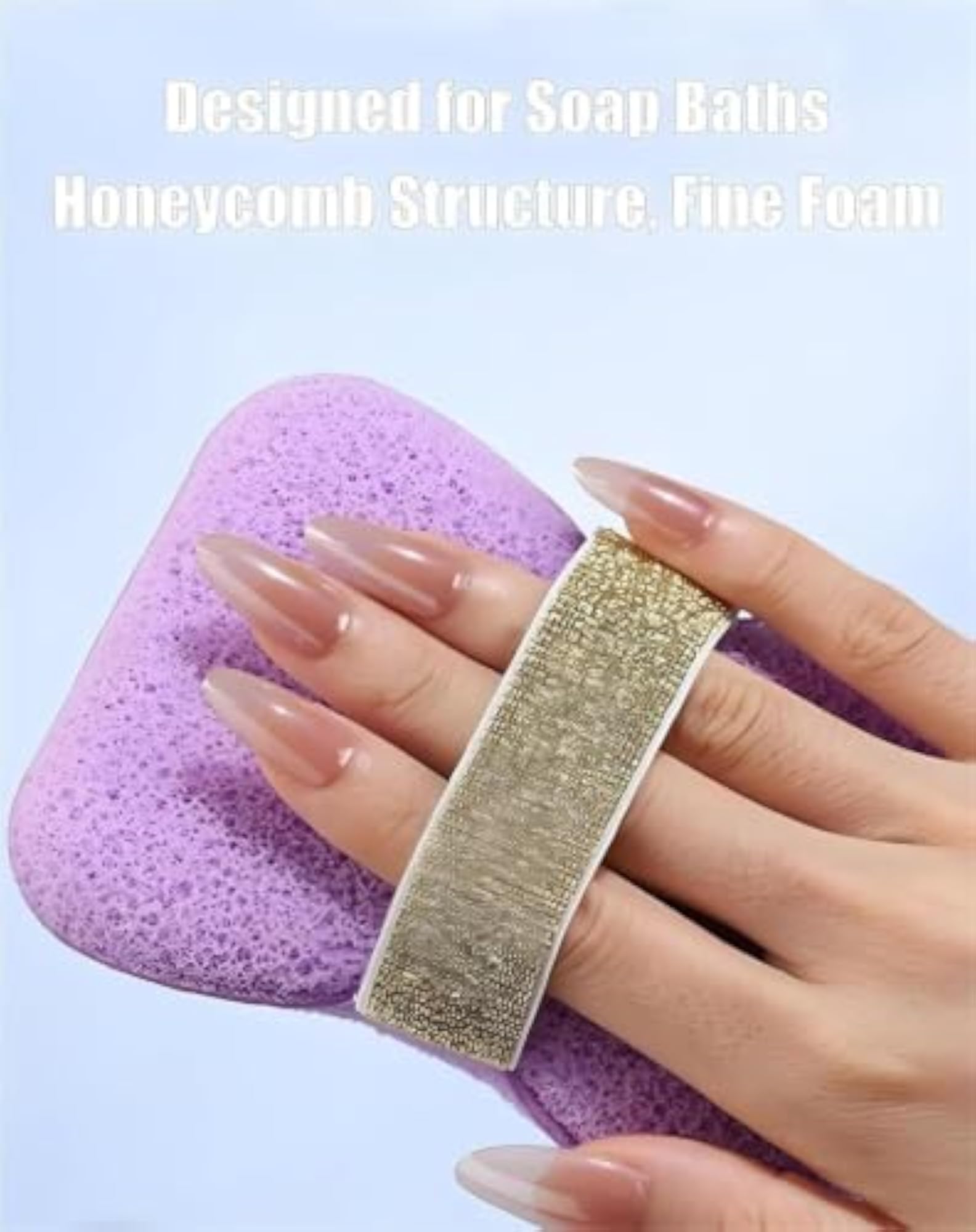 2-Pack Exfoliating Bath Sponge with Soap Bag, Double-Sided Body Scrubber