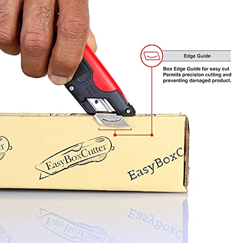 Modern Box Cutter, Extra Tape Cutter At Back, Dual Side Edge Guide, 3 Blade Depth Setting, 2 Blades And Holster - Red Color 2000 #TOP6