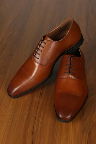 Image of Louis Philippe Men Premium Leather Breathable Lining Material Anti Slip with Heel TPR Sole Formal Oxford Shoes