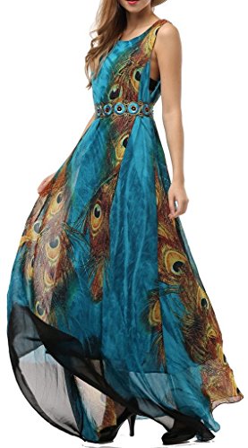 Wantdo Women's Boho Bohemian V-neck Beach Maxi Dress Plus Size,3X Plus/Tag 4XL,Black Feather