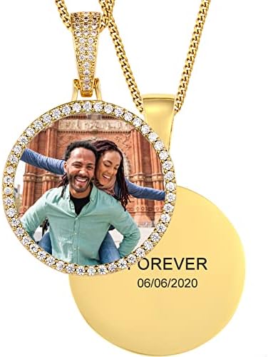 TUHE Custom Picture Necklace Personalized Photo Pendant Necklace For Men Women Customize Pictures Chains Gold Silver Hip Hop Circle Memory Medallion Name Engraved Necklaces