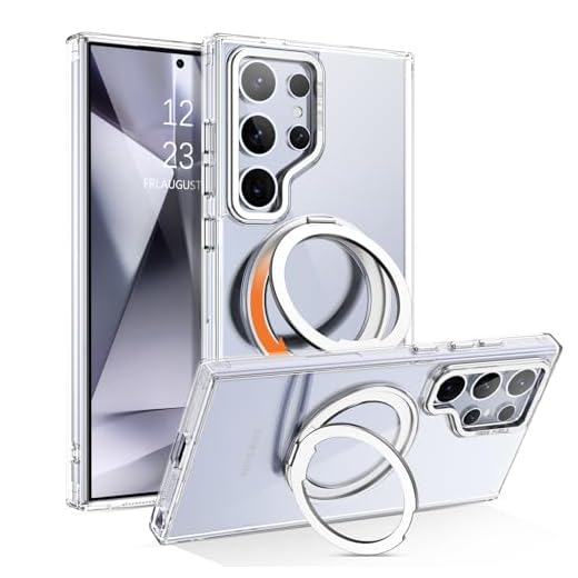 YINLAI Case for Samsung Galaxy S24 Ultra, Magnetic [Compatible with Magsafe] with 360° Rotatable Ring Holder Kickstand Slim Transparent Men Women Shockproof Protective Phone Cover 6.8 Inch, Clear