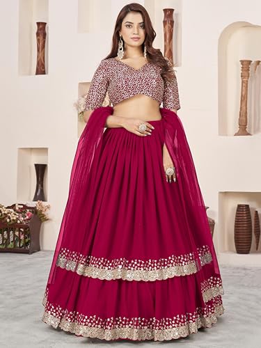 Image of Zeel Clothing Women's Sequins Embroidered Georgette New Semi-stitched Lehenga Choli Set With Dupatta (50666-Womens-Lehenga-Choli-Latest)