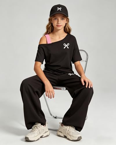 Image of Teen Girls Clothes Off the Shoulder Top and Wide Leg Pants Matching Outfit Set with Pockets Size 7-16