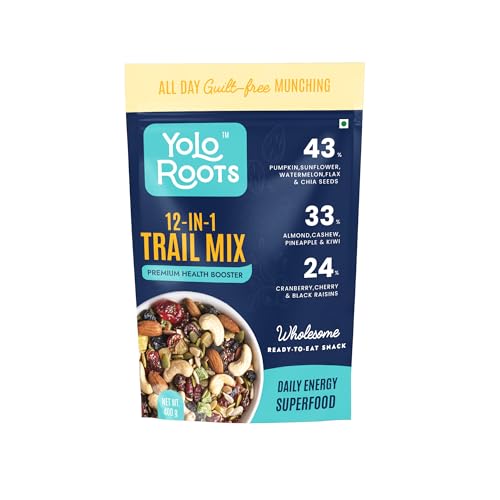 Image of Yolo Roots Trail Mix | Roasted 12-in-1 Dry Fruit & Nut Mix with Almonds, Cashews, Cranberries Pumpkin,Chia & Sunflower Seeds | High Protein & Fibre | No Added Sugar | Healthy Anytime Snack