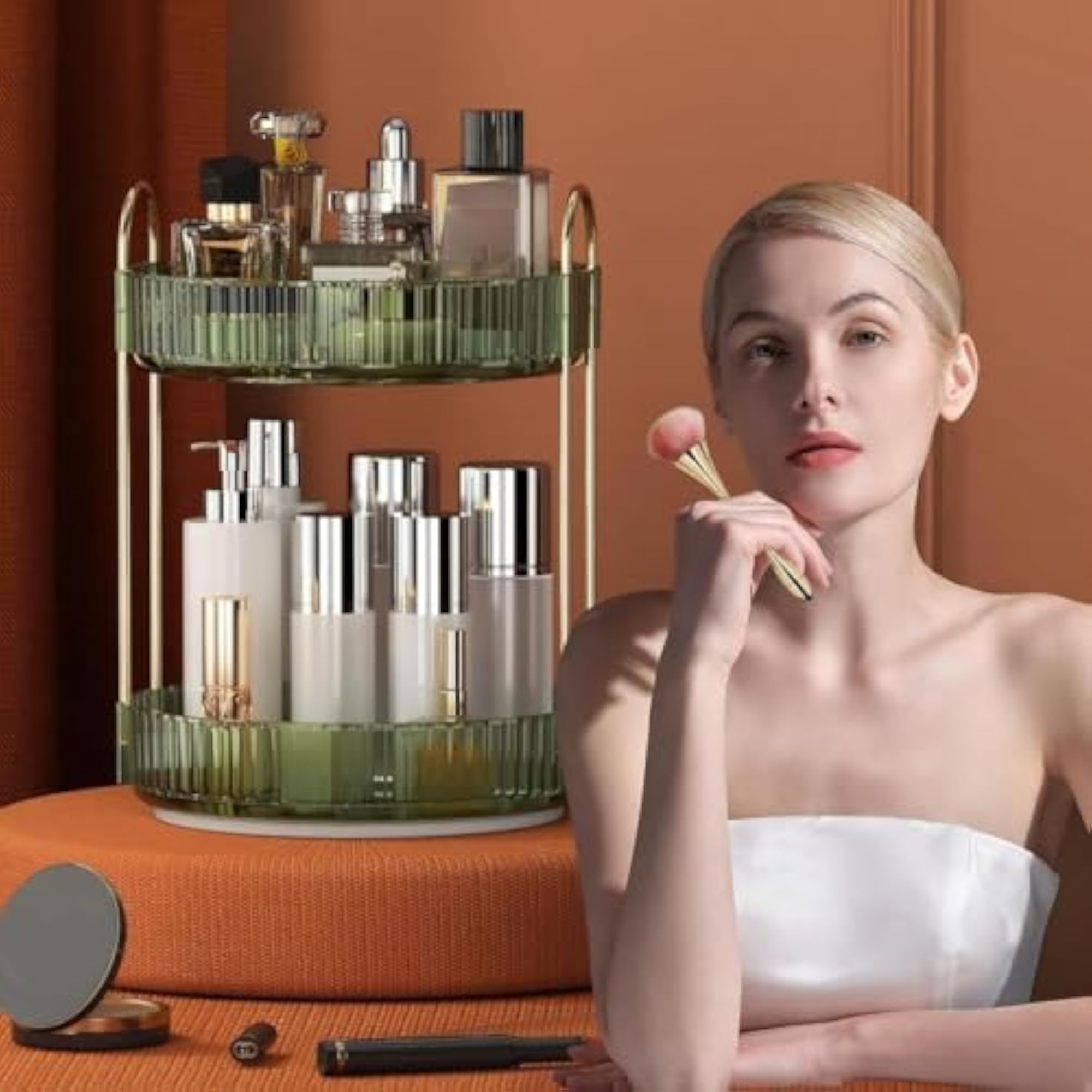 2 Tier 360° Rotating Makeup Organizer for Vanity