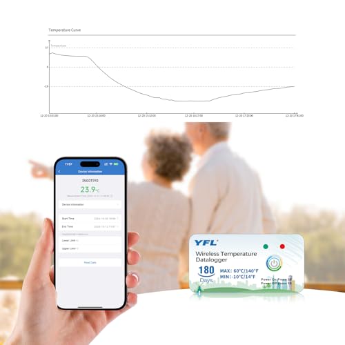 Image of YFL Wireless Temperature Data Logger Reusable Temperature Sensor USB-Free Thermometer Recorder High Accuracy Thermometer with PDF Reports 180 Days Room Temperature Monitor Indoor Outdoor-10 Packs