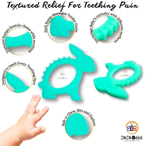 Image of Cute Shape Soft Silicone Teether for Baby Gums, Teething Toys for Babies, BPA Free, Pain-Relief, Non-Toxic, 100% Food Grade, Soothing, Easy to Grasp Chewable - Rhino+Hand+Rabbit (Pack of 3)
