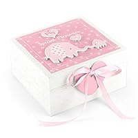 Mousehouse Gifts - Baby Memory Box with Pink Elephant Design, Wooden Keepsake Box for Precious Childhood Treasures (Pink)