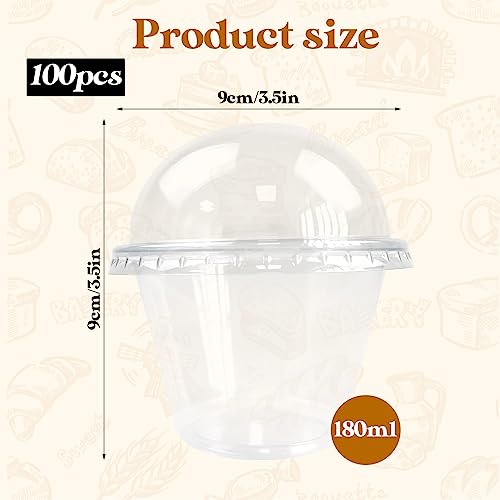 100 Pack Disposable Clear Plastic Cups Ice-cream Cups with Dome Lids, 180ml/6oz PET Sundae Dessert Cups for Iced Coffee Cold Drinks Frozen Yogut Fruits Jello Snacks Bubble Boba Tea Juice Milkshake