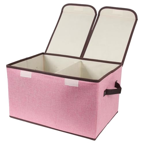 Foldable Fabric Storage Box with Double-Lid & Dividers, Large Organizer for Home, Closet, Office (Pink, 1 Pack)