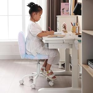 Cute Fuzzy Kids Chair for Children Rolling Study Desk Student Chair for Child Furry Computer Task Chair, Adjustable Heart Shaped Reading Desk Chairs for Bedroom Study,Babay Blue Cute Fuzzy Kids Chair for Children Rolling Study Desk Student Chair for Child Furry Computer Task Chair Adjustable Heart Shaped Reading Desk Chairs for Bedroom StudyBabay Blue