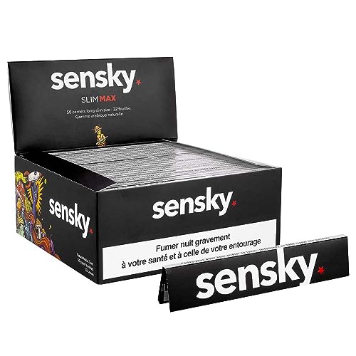 Feuille à rouler slim MAX SENSKY - Papier à rouler extra-longue XL 12,5cm - Boite de 50 carnets...