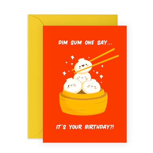 CENTRAL 23 Fun Chinese Birthday Card - Dim Sum One Say Gifts for Food Lovers, Friends, Besties, Colleagues, Coworkers, Bro, Pals, Cousin, Niece, Nephew - Dumplings Pun -Comes with Stickers