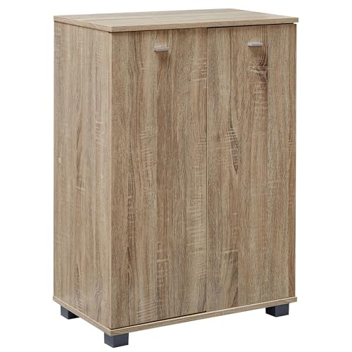 FineBuy Design Schuhschrank Sonoma Nimes modern Holz 12 Paar Schuhe 4 Fächer 2 Türen, Schuhregal 60 x 90 x 35 cm platzsparend, Schuhkommode Flurschrank mit Ablage