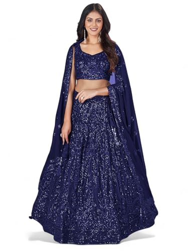 Image of Zeel Clothing Women's Threads Sequins Embroidered Georgette Designer Lehenga Choli with Dupatta (5090-Wedding-Stylish-Lehenga-Choli-Latest; Free Size)