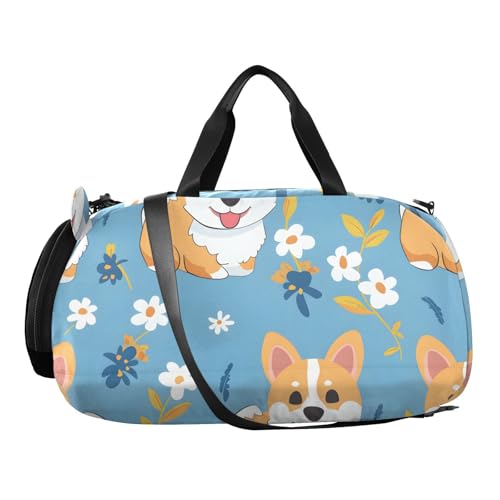 Duffle Bag Kids Gym Bag with Shoes Compartment & Wet Separation Overnight Travel Duffel Bag Corgi Cartoon for Girl Boy2