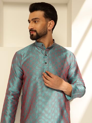 Image of SOJANYA (Since 1958 Men's Jacquard Silk Contrast Red Thread Woven Design Kurta With Pyjama