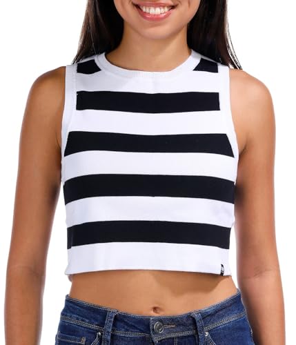 Image of DKNY Women's Sleeveless Cropped Stripe Jeans Sweater