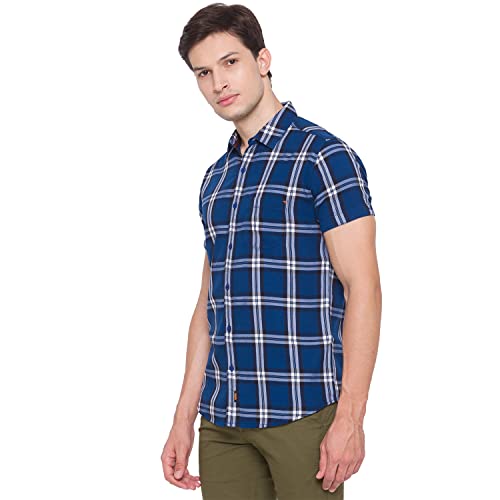 Image of Spykar Men's Slim Shirt (8907966635388 Teal Blue 2XL)