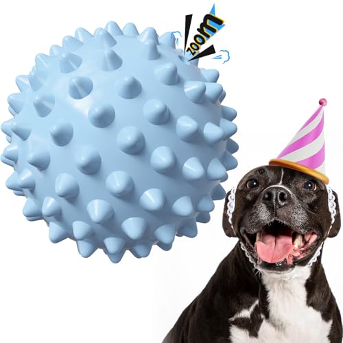 Apasiri Dog Toy Squeaky Ball – Interactive Spiky Ball with Bacon Flavor, Indestructible Tough Rubber Dog Toy, 3.5'' for Medium & Large Dogs – Christmas & Party Gifts for Dogs - Blue