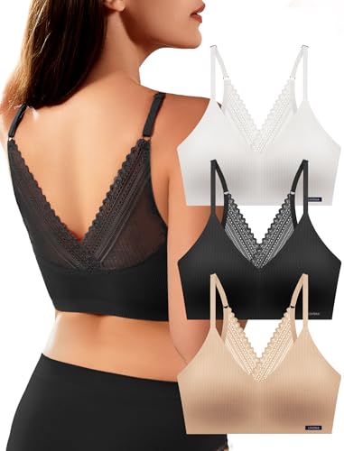 Image of Livona Lace Bralette for Women - Comfort Sports Bra Wireless Padded Bralette with Support Workout Tops Cami Crop S-XXL