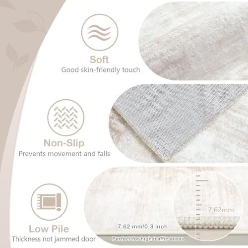 Area Rug 3x5 Washable Rug: Living Room Modern Abstract Rug Soft Non Slip Neutral Rugs Stain Resistant Small Rug Indoor Door Mat for Bedroom Kitchen Nursery Hallway Entryway Office(Beige,3'x5') by MXSANYOO - Used condition - Image 5