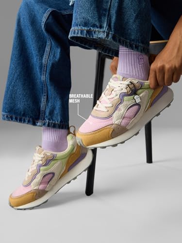 Image of The Souled Store Trailz: Pastel Crest Women and Girls Low Top Sneakers | Light Pink, Green, Lavender & Mustard Retro Trainer with Microfiber Suede, Breathable Mesh & Cushioned Insole