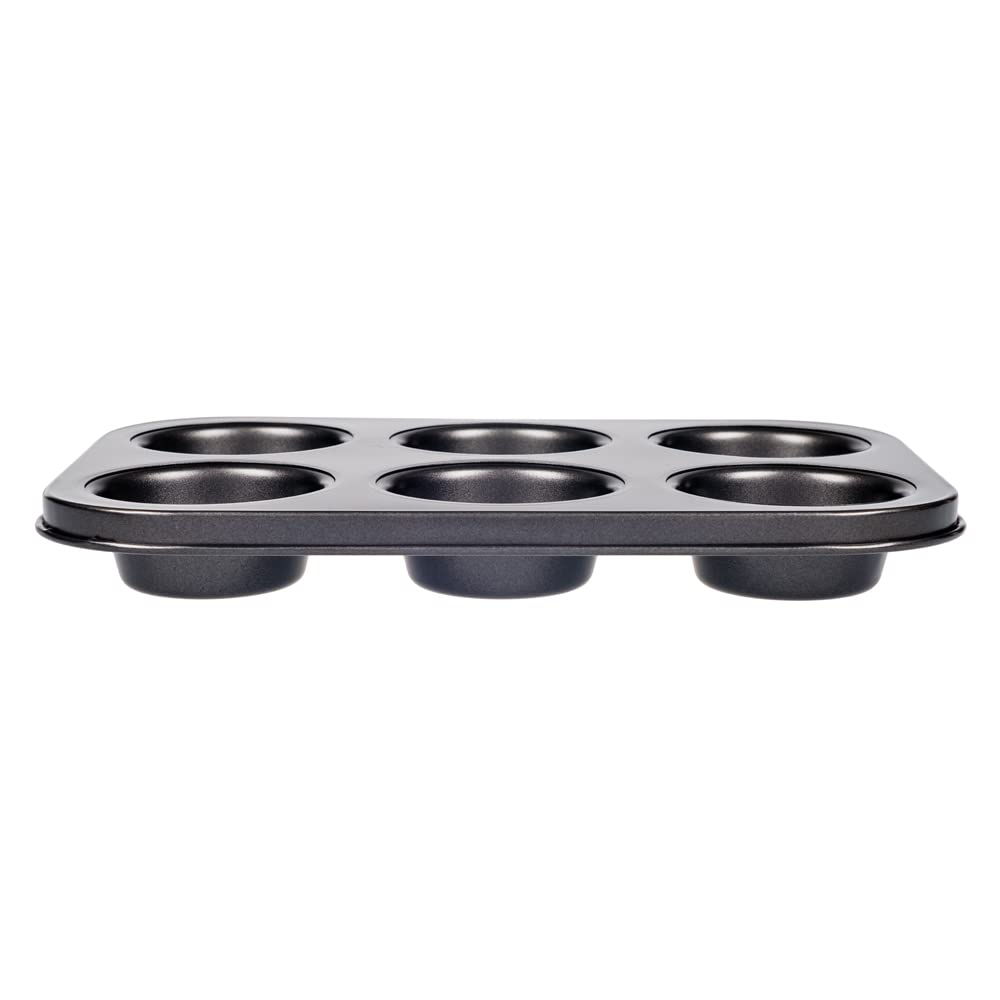 Teglia Per Muffin Giganti Lets Cook, 6 Fori, Antiaderente, 32x23,5x5,5 Cm, Prodotta Nel Regno Unito
