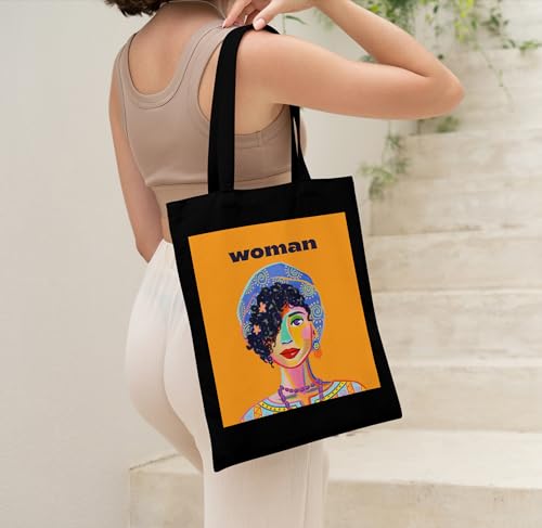 Image of TrendoPrint Canvas Tote Bags for Women with Zip, College Bag for Girls, 100% Organic Cotton Tote Bag for Shopping, Travel & Beach