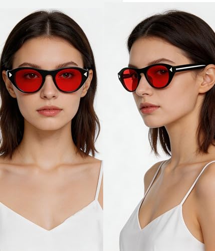 Image of EYLRIM Retro Oval Cat Eye Sunglasses for Women Men Trendy Flat Top Narrow Cateye Shades UV400 Protection