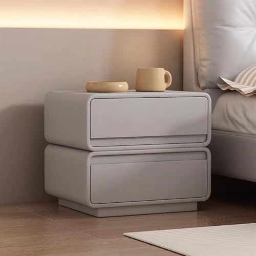 HJYBFA Mesitas de Noche Modernas de Madera Maciza, mesitas de Noche con 2 cajones de Cuero de Microfibra para Sala de Estar y Dormitorio (Gris, 15.7 Pulgadas)