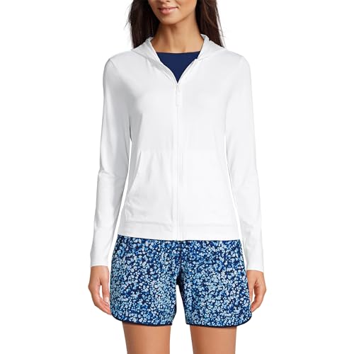 Lands' End Women's Sunshade UPF 50 Long Sleeve Hooded Full Zip Rash Guard Medium Petite White