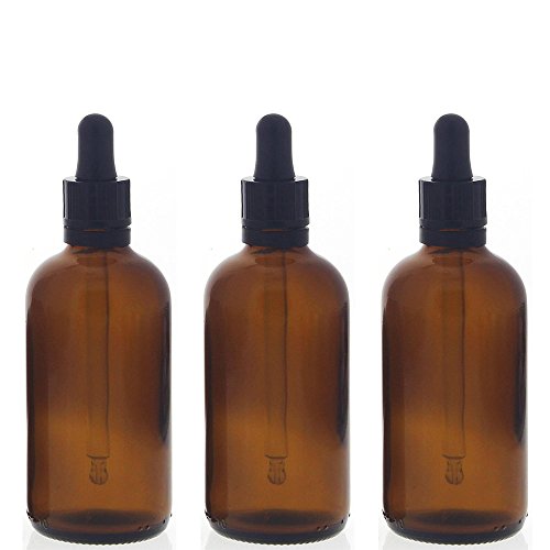 Preisvergleich Produktbild Braunglasflasche mit Pipette, 100ml leere braune Kosmetex Glasflasche, Pipettenflasche mit kompletter Pipettenmontur, 3× 100 ml