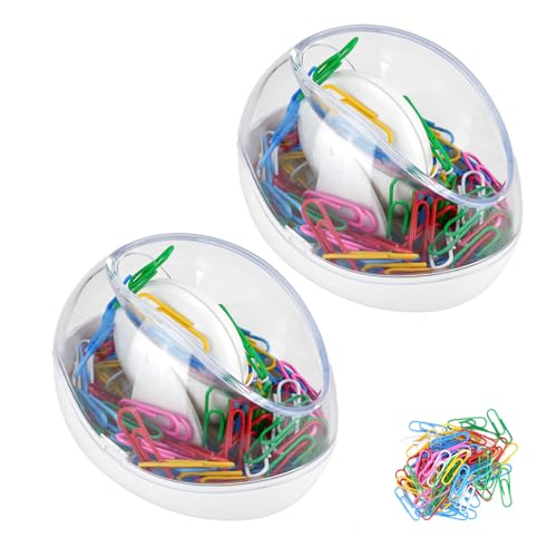 FHUIEWRY 2 Pack Paper Clip Holder with 100pcs Paper Clips, Paperclip Holders for Desk, Non-slip Stability Design, Plastic Magnetic PaperClips Box for Home Office Supplies Accessory