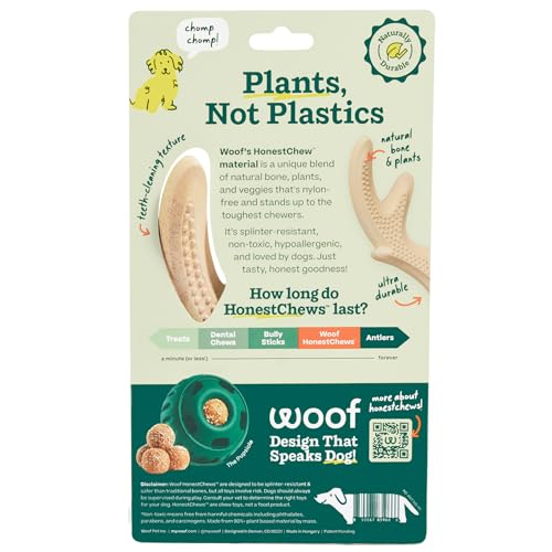 WOOF HonestChew Dog Toy Antler - Durable Dog Chew Toy - Made with Natural, Plant-Based Ingredients - Splinter-Resistant - Safer Than Dog Bones - Medium #1