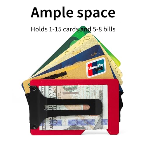 Image of Minimalist Wallet for Men, Slim Metal RFID Blocking Wallet Credit Card Holder Money Clip & Cash Strap, Scratch-Resistant Holds 15 Cards,Ideal Gift for Men | Matte Red