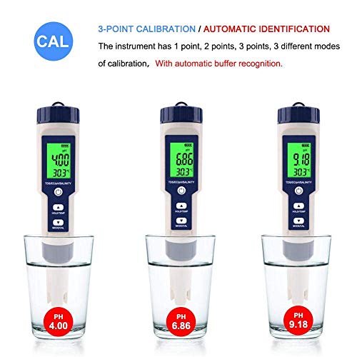Water Quality Tester 5 in 1 Water PH Salinity TDS EC Temperature Test Pen Type Drinking Water Aquarium Hydroponics Testing Meter with Backlight 1