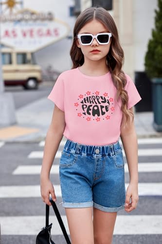 Image of Arshiner Girls Shirt Crop Tops Short Sleeve Summer Drop Shoulder Batwing Sleeve Crewneck Loose T Shirt Tee