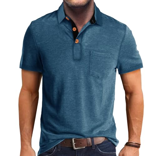 GOFERIKUVA Men's Short Sleeve Polo Shirts Moisture Wicking Mens Short Sleeve Polo Shirts Quick Dry Golf Polo for Men Lightweight Blue M