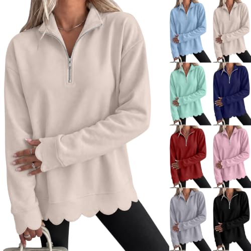 Womens Oversized Crewneck Sweatshirts Scalloped Casual Pullover Tops - image 1