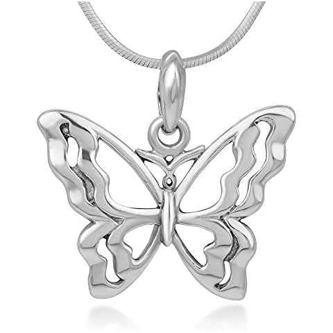 925 Sterling Silver Open Filigree Beautiful Butterfly Pendant Necklace for Women, 18 Inches Chain Cover
