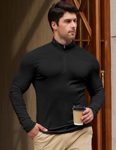 JMIERR Mens 1/4 Zip Casual T-Shirt Muscle Quick Dry Moisture Wicking Long Sleeve Ribbed Athletic Workout Tees2