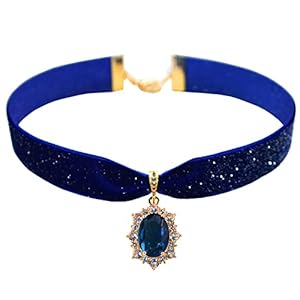 14K Gold Plated Sapphire Imitation Velvet Choker Necklace for Women Thick Chokers Birthstone Chocker Vintage Pendant Necklaces Chockers for Women Teen Girls Princess Costume Jewelry Aesthetic