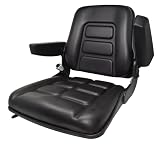 Zero Turn Lawn Mower Seat with Armrests; 20.5' H x 21' L x 23' W (with Armrests); fits Lawn Mowers, Fork Lifts, etc.; Seamless Black Vinyl; Bolt Patterns: 9' W X Slotted Slides; SU-Y03011BK