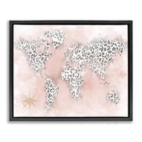 Glam Cheetah Continent Shapes Map, 16 x 20 Inch Canvas in Floater Frame