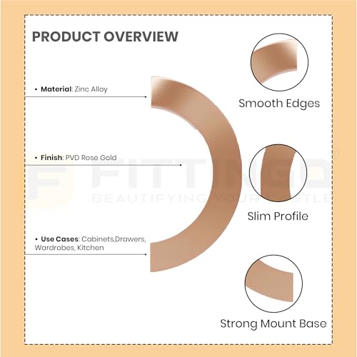 Image of 64mm PVD Rose Gold Cabinet Handle 1327 Half Round Shape - Compact Zinc Alloy Pull for Kitchen Cabinets, Drawers, Cupboards and Wardrobes, Modern Heavy Duty Furniture Handle - Pack of 4