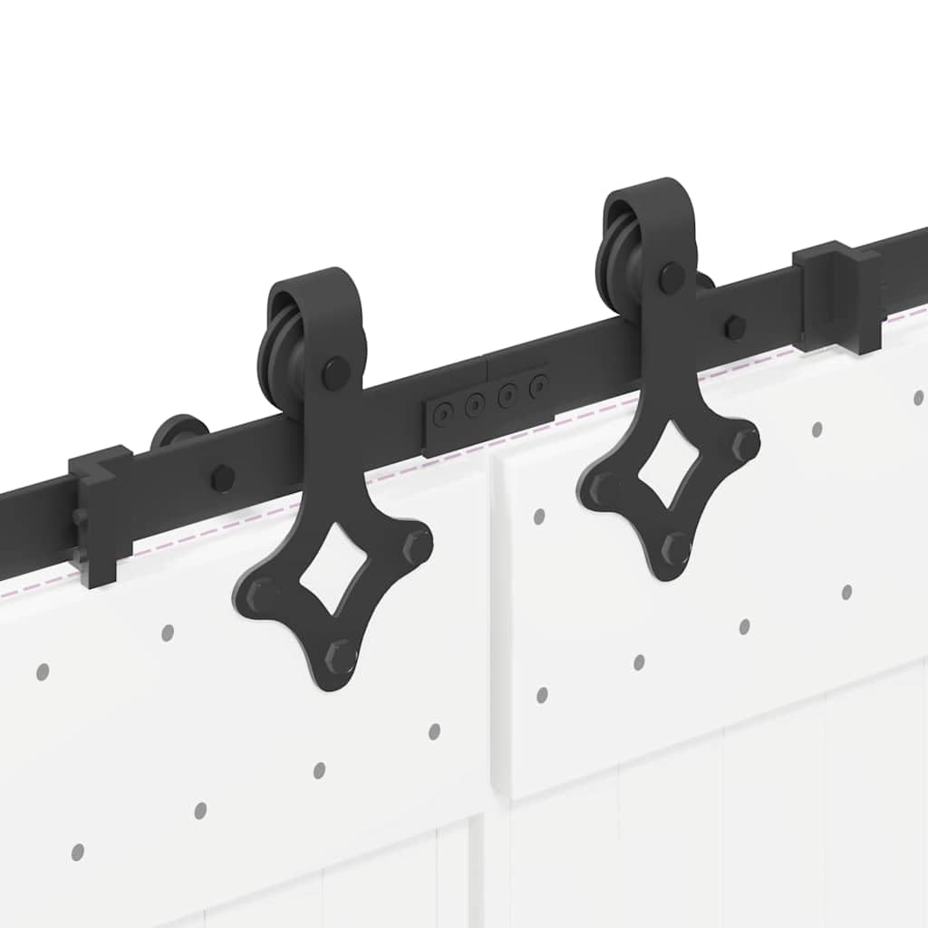 Juego de herrajes para puerta corredera de acero con recubrimiento en polvo de 427 cm de longitud con tope y ruedas para puertas de granero, soporta hasta 100 kg, adecuado para puerta de casa