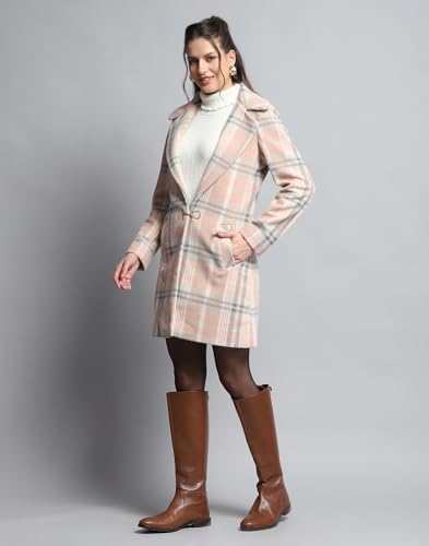 Image of Monte Carlo Womens Check Coral Notch Lapel Full Sleeve Coat 224067370-1-34